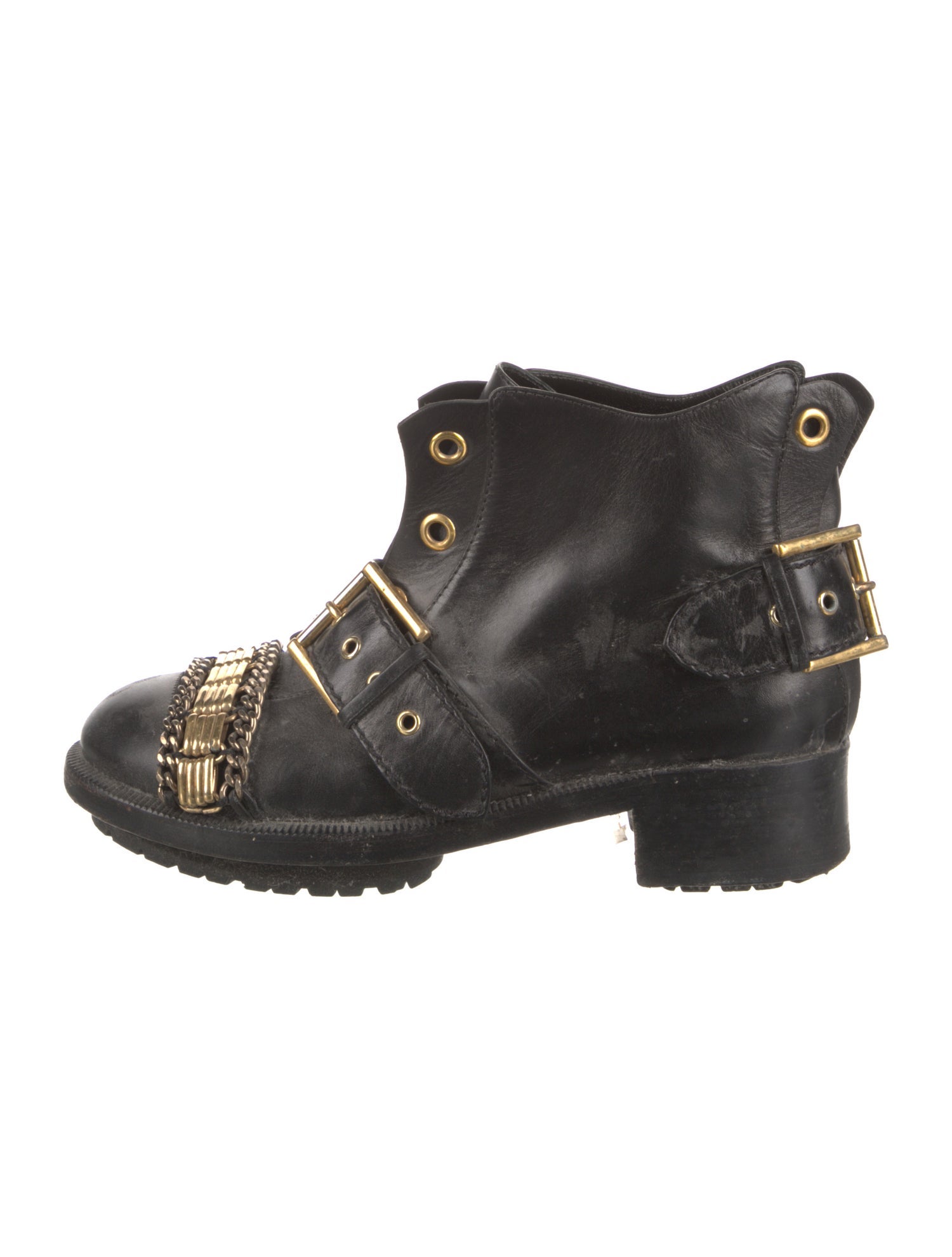 Alexander McQueen Leather Chain-Link Accents Combat Boots