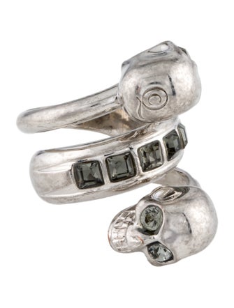 Alexander McQueen Crystal Twin Skull Spiral Ring