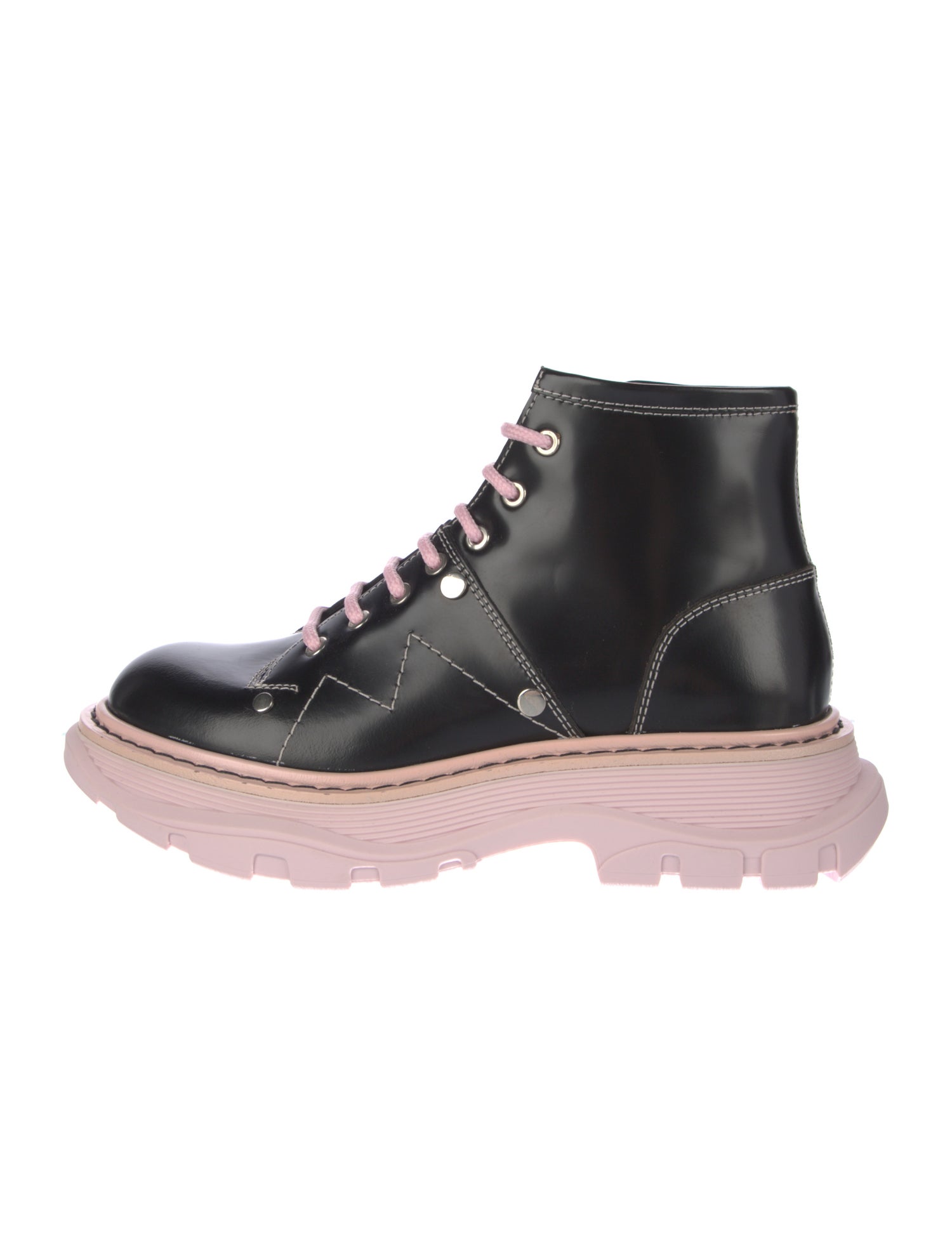 Alexander McQueen Leather Colorblock Pattern Combat Boots