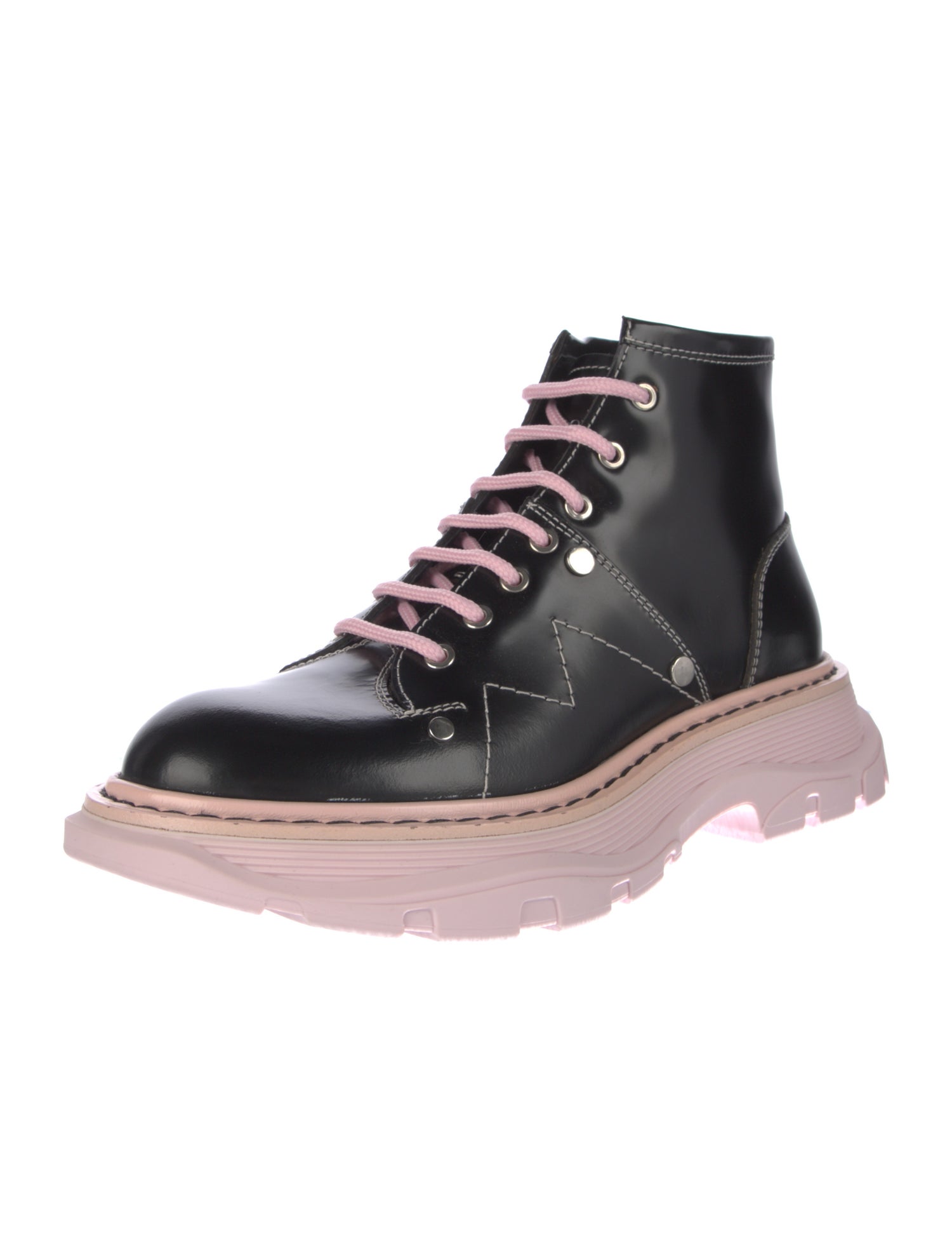 Alexander McQueen Leather Colorblock Pattern Combat Boots
