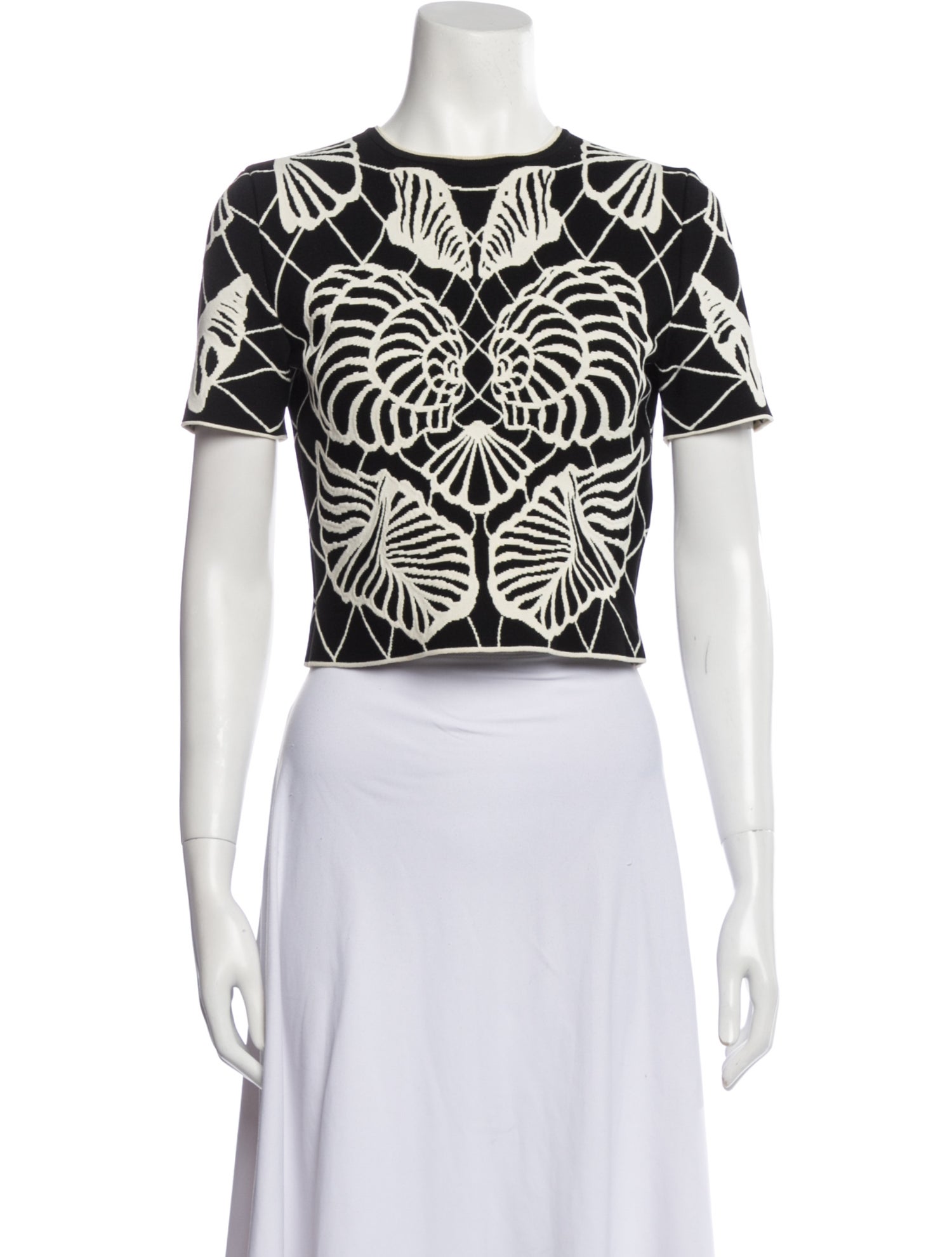 Alexander McQueen Printed Crew Neck Crop Top