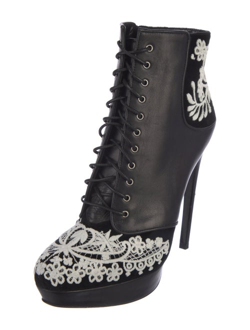 Alexander McQueen Leather Lace Pattern Lace-Up Boots