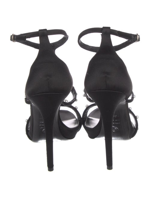Alexander McQueen Faux Pearl Accents Satin T-Strap Sandals