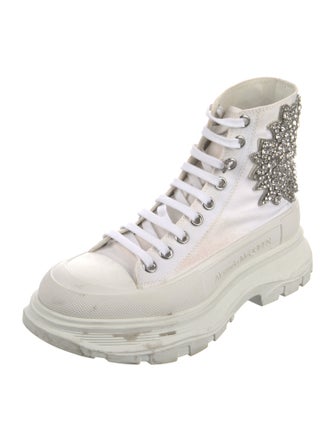 Alexander McQueen Canvas Crystal Embellishments Combat Boots