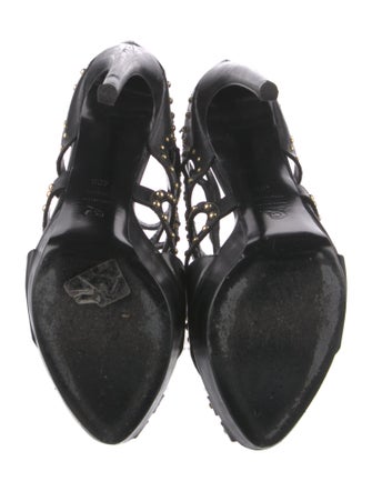 Alexander McQueen Leather Studded Accents T-Strap Pumps