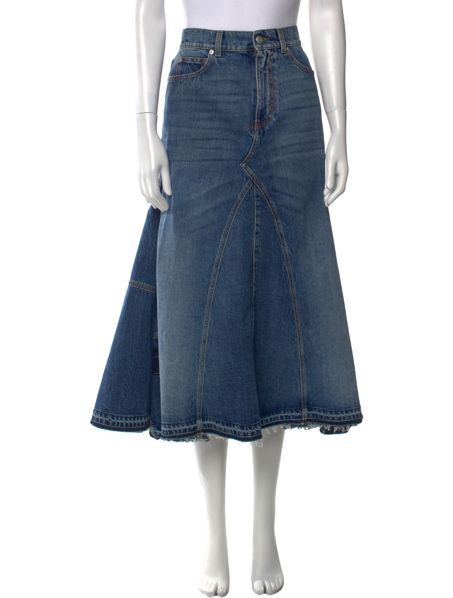 ワンピース ALEXANDER MCQUEEN Women Mid Skirts 830138 QJAEK 4100 BLUE ALEXANDER MCQUEEN Asymmetric Hem High-Rise Woven Midi Skirt