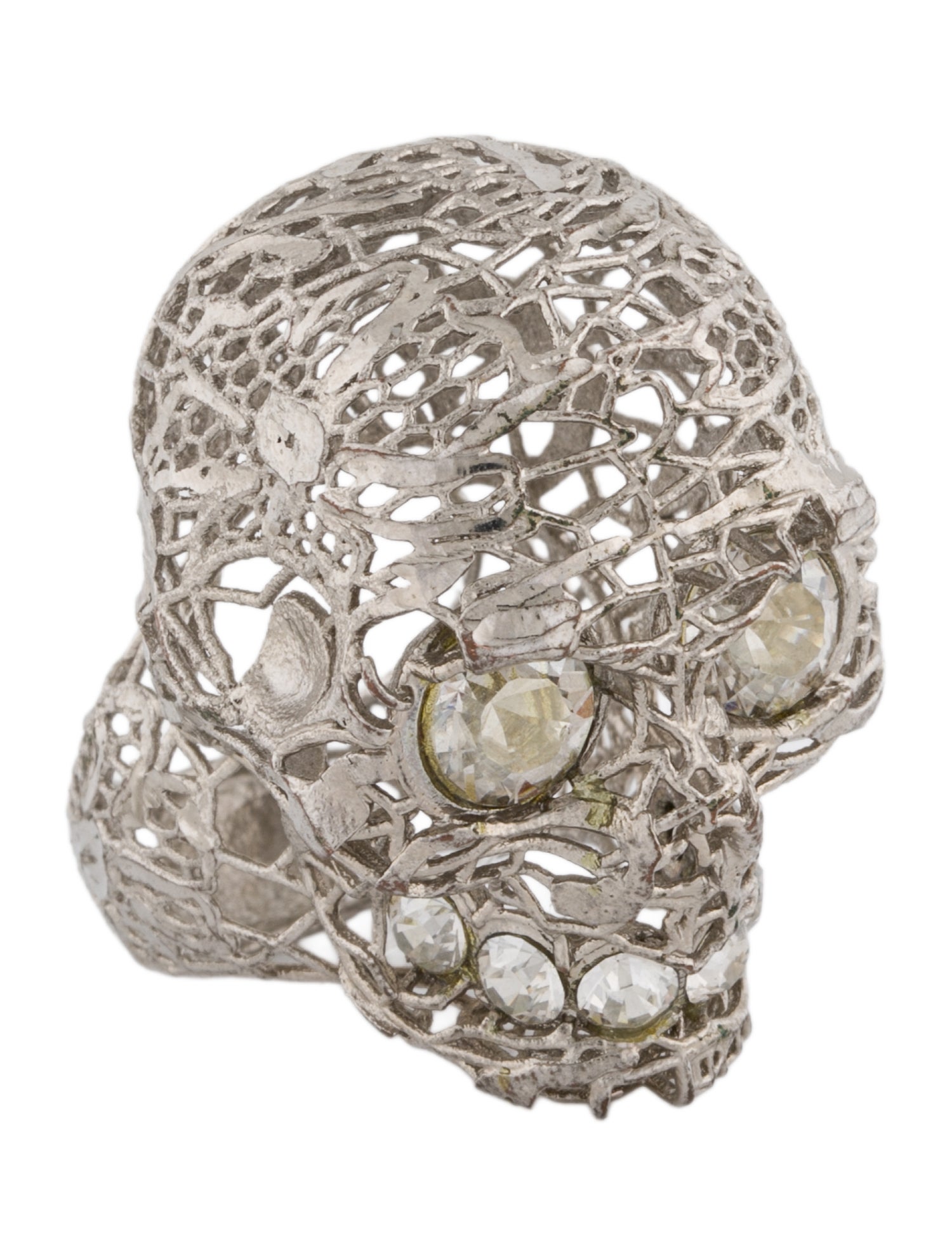 Alexander McQueen Crystal Filigree Skull Cocktail Ring