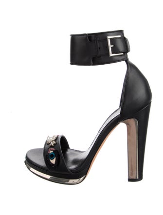 Alexander McQueen Leather Crystal Embellishments Gladiator Sandals