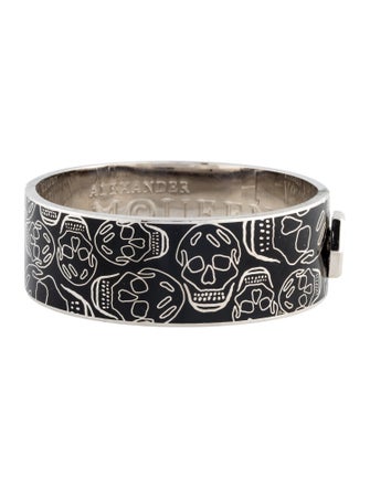 Alexander McQueen Enamel Skull Hinged Bangle Bracelet