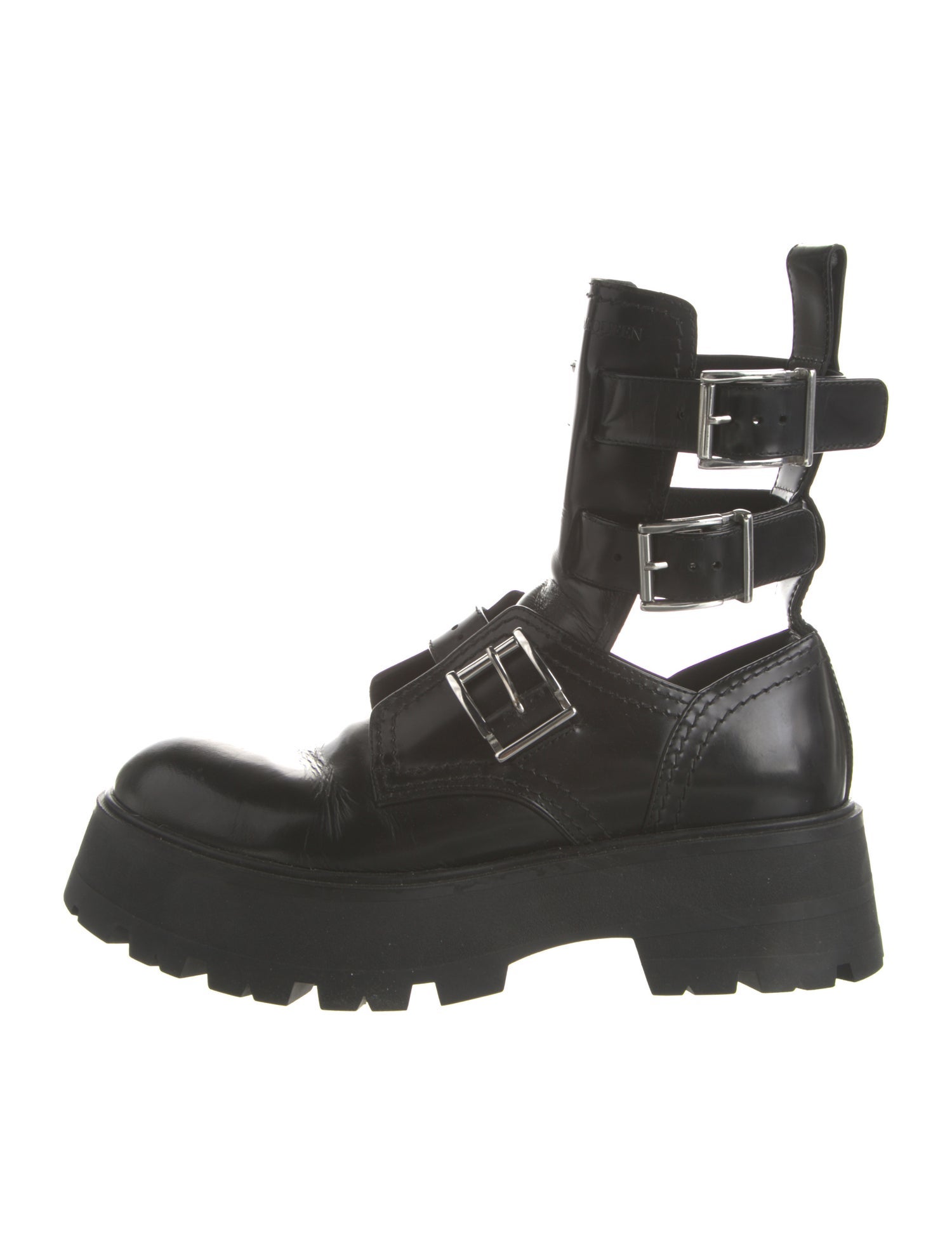 Alexander McQueen Leather Cutout Accent Combat Boots