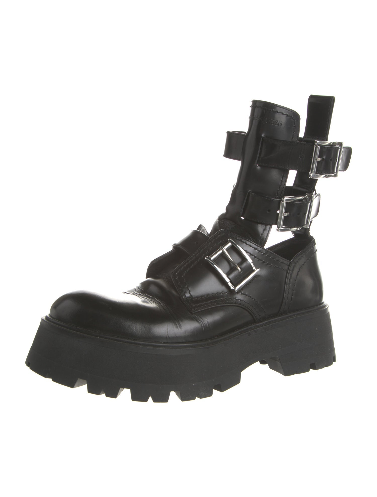 Alexander McQueen Leather Cutout Accent Combat Boots