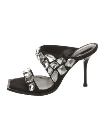Alexander McQueen Satin Crystal Embellishments Slides