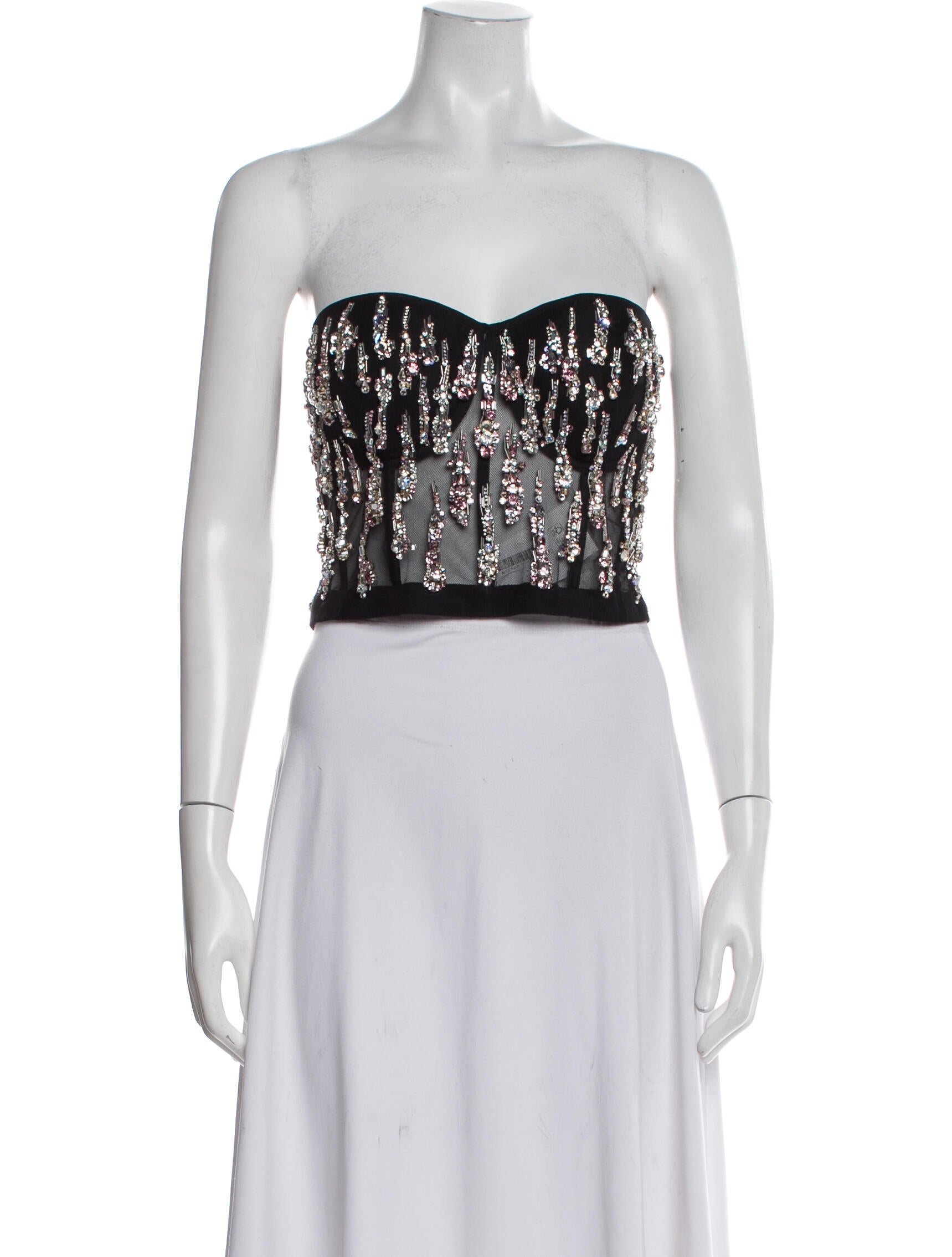 Alexander McQueen Lace Pattern Strapless Crop Top