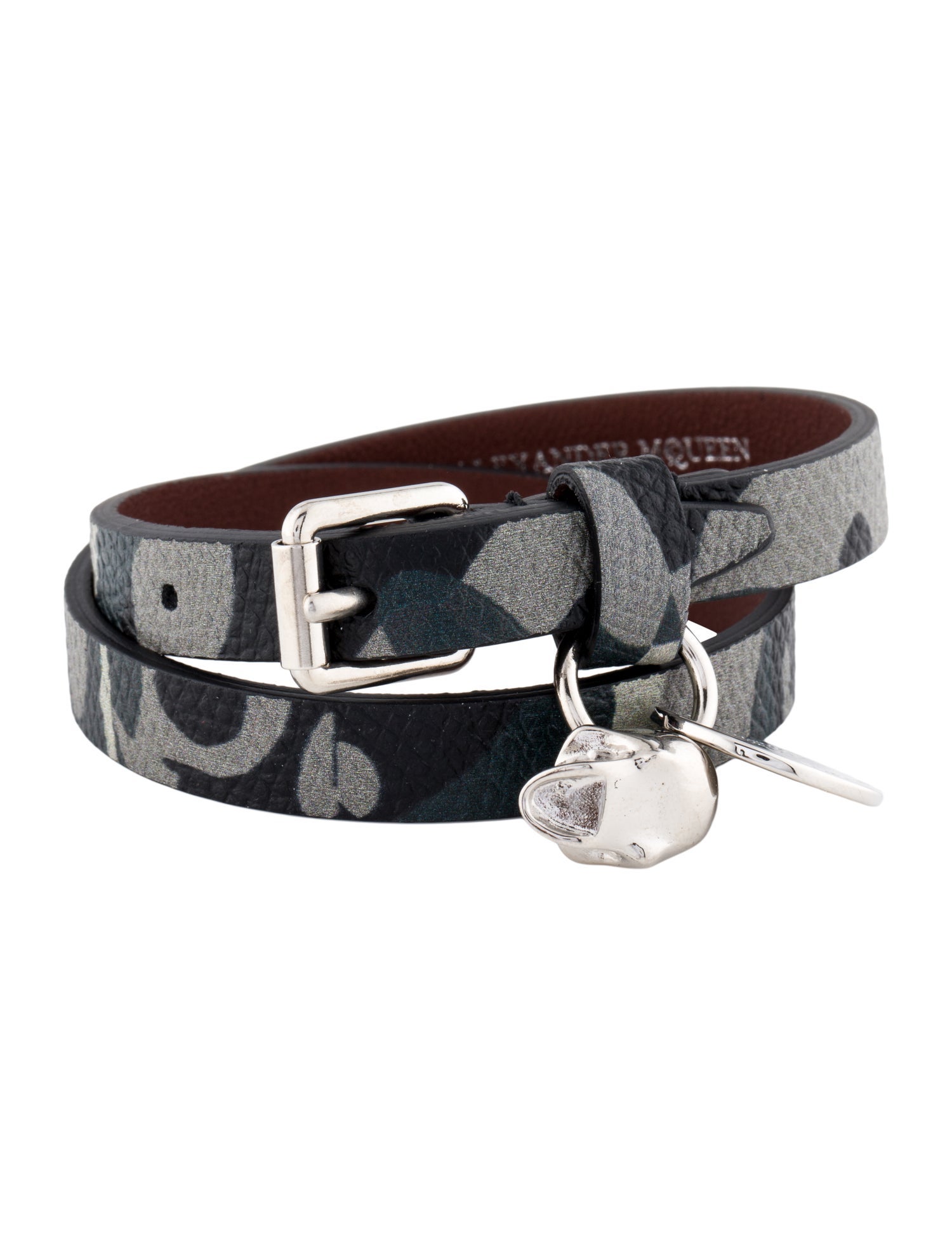 Alexander McQueen Leather Skull Charm Double Wrap Bracelet