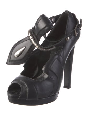 Alexander McQueen Leather Cutout Accent T-Strap Pumps