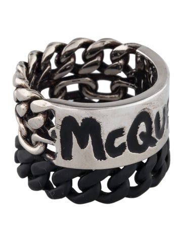 Alexander McQueen Band Graffiti Curb Chain Ring 21 | 9.75