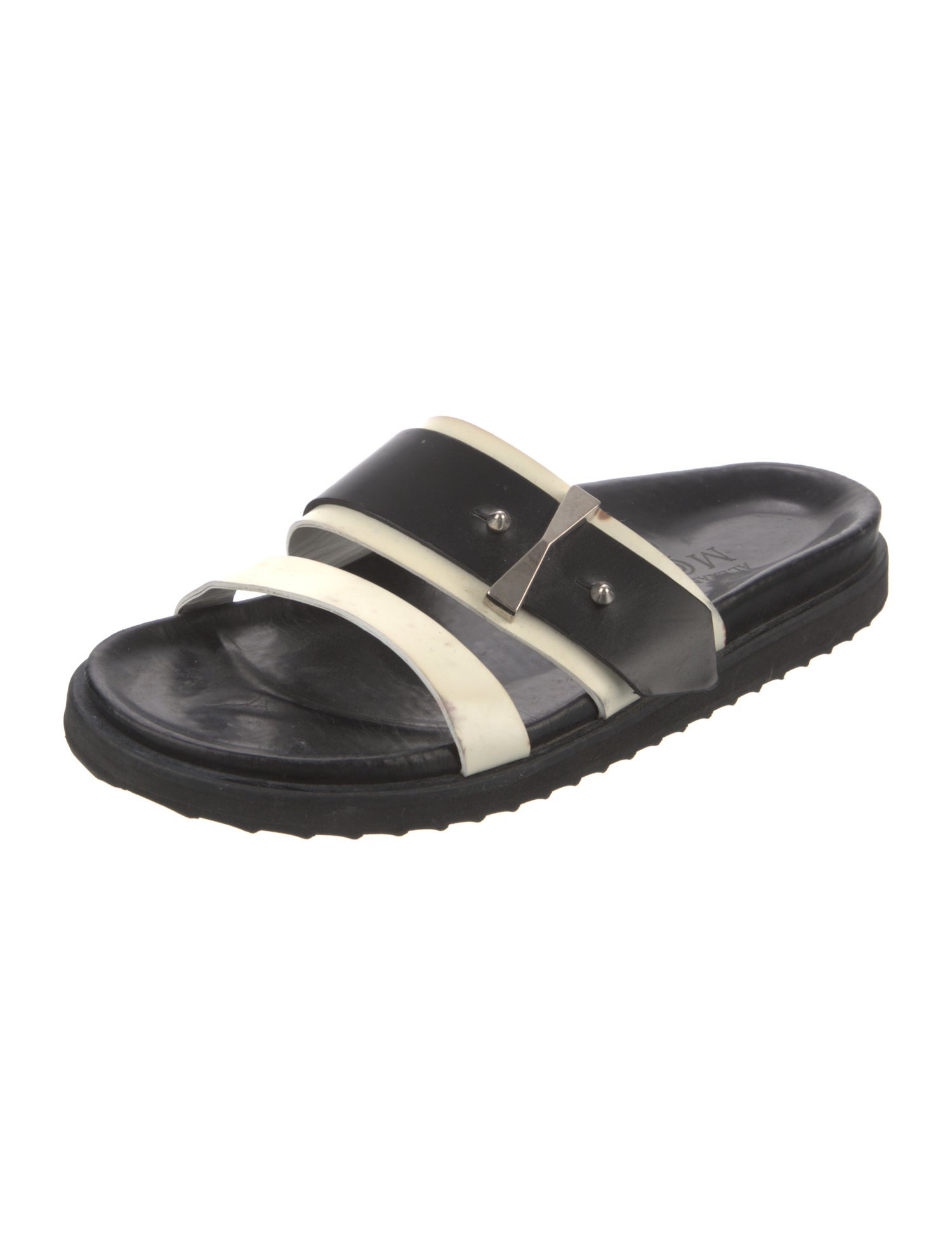 Alexander McQueen Leather Colorblock Pattern Slides