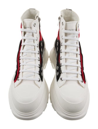 Alexander McQueen Canvas Colorblock Pattern Lace-Up Boots