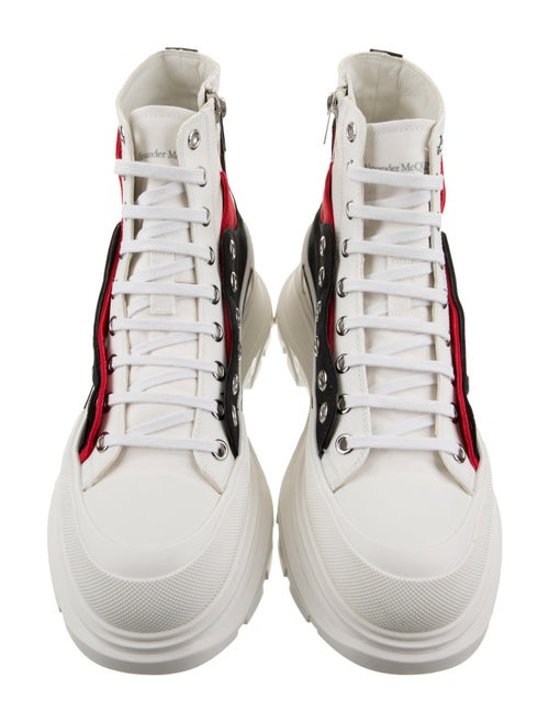 Alexander McQueen Canvas Colorblock Pattern Lace-Up Boots