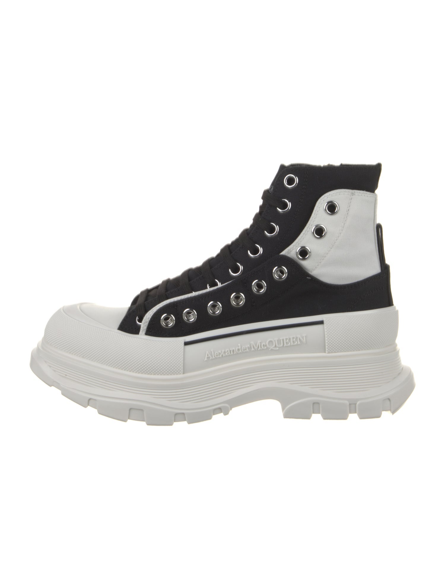 Alexander McQueen Canvas Colorblock Pattern Lace-Up Boots