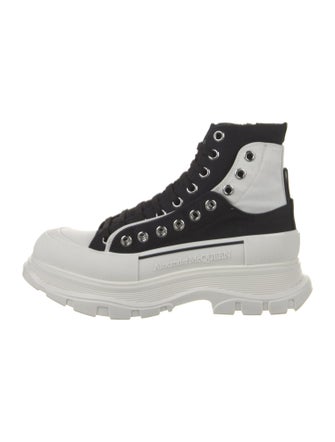 Alexander McQueen Canvas Colorblock Pattern Lace-Up Boots