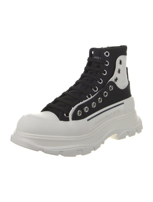 Alexander McQueen Canvas Colorblock Pattern Lace-Up Boots