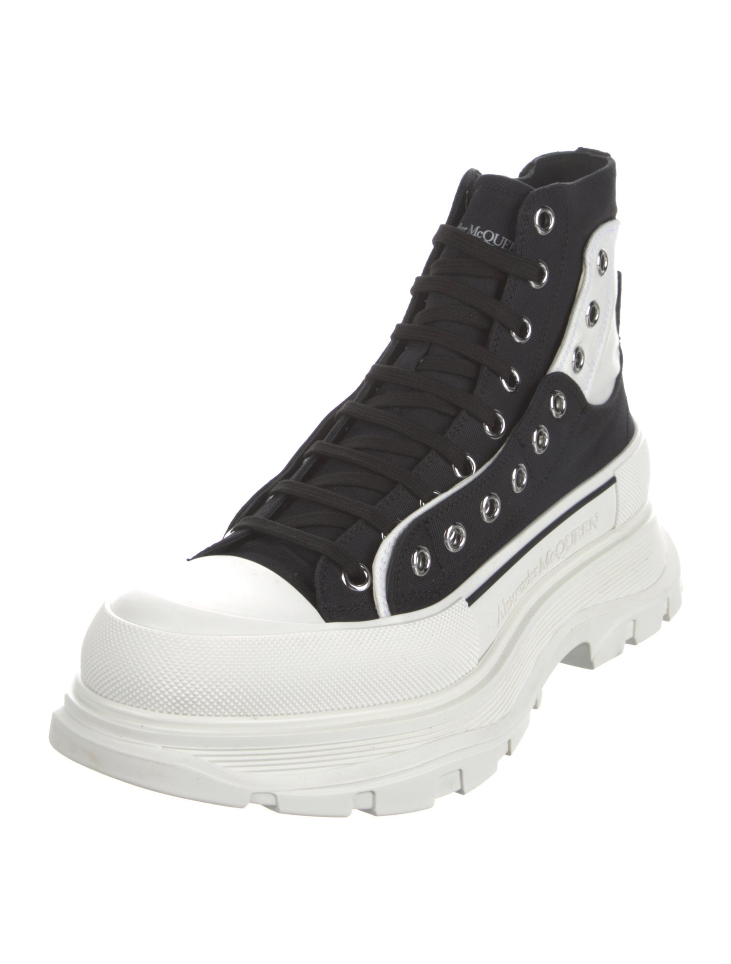 Alexander McQueen Canvas Colorblock Pattern Lace-Up Boots