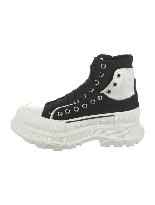 Alexander McQueen Canvas Colorblock Pattern Lace-Up Boots