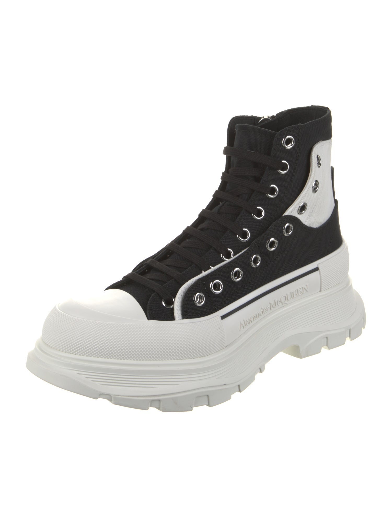 Alexander McQueen Canvas Colorblock Pattern Lace-Up Boots