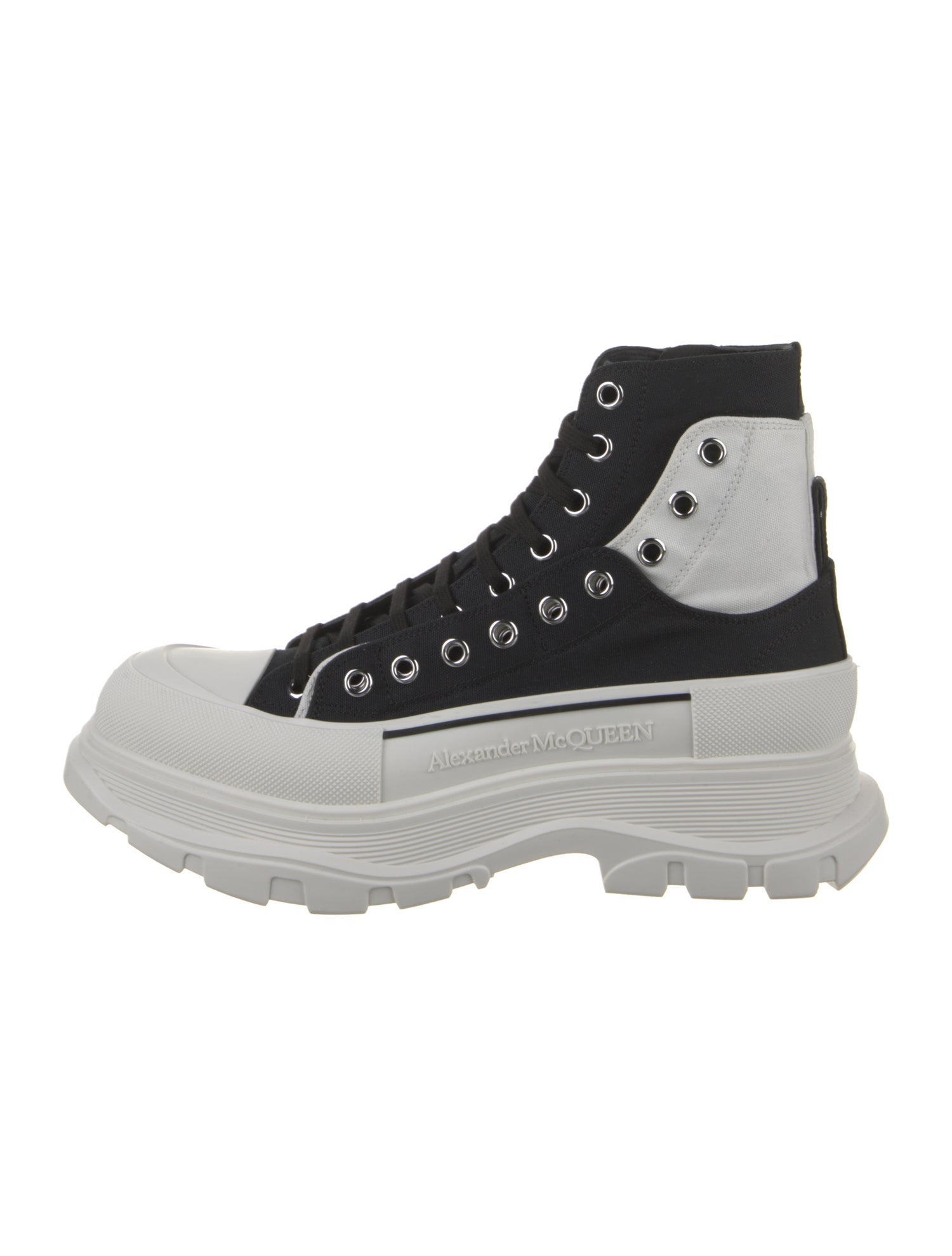 Alexander McQueen Canvas Colorblock Pattern Lace-Up Boots