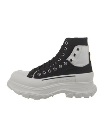 Alexander McQueen Canvas Colorblock Pattern Lace-Up Boots