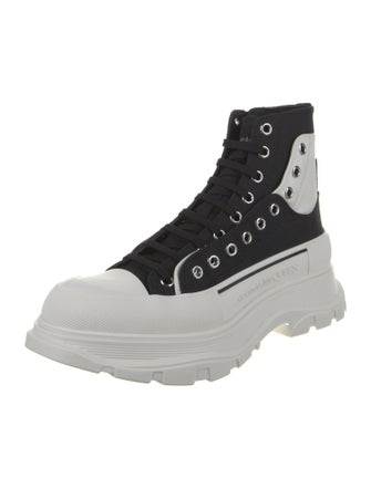 Alexander McQueen Canvas Colorblock Pattern Lace-Up Boots