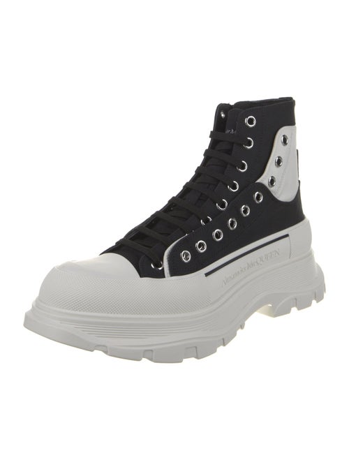 Alexander McQueen Canvas Colorblock Pattern Lace-Up Boots