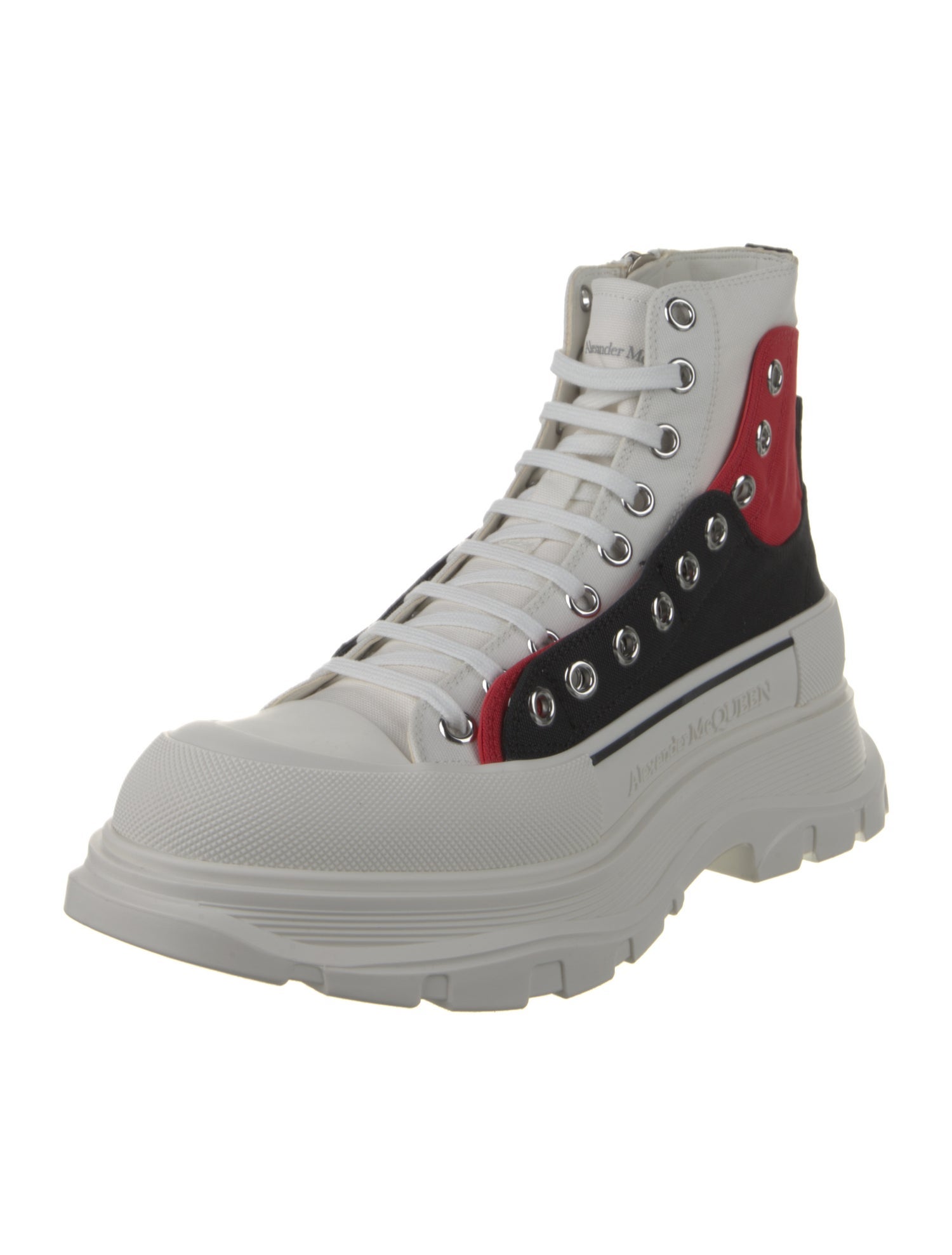 Alexander McQueen Leather Colorblock Pattern Lace-Up Boots