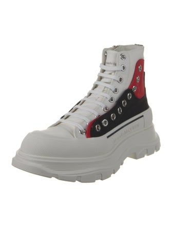 Alexander McQueen Leather Colorblock Pattern Lace-Up Boots