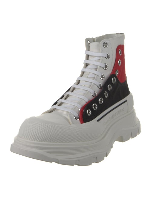 Alexander McQueen Leather Colorblock Pattern Lace-Up Boots