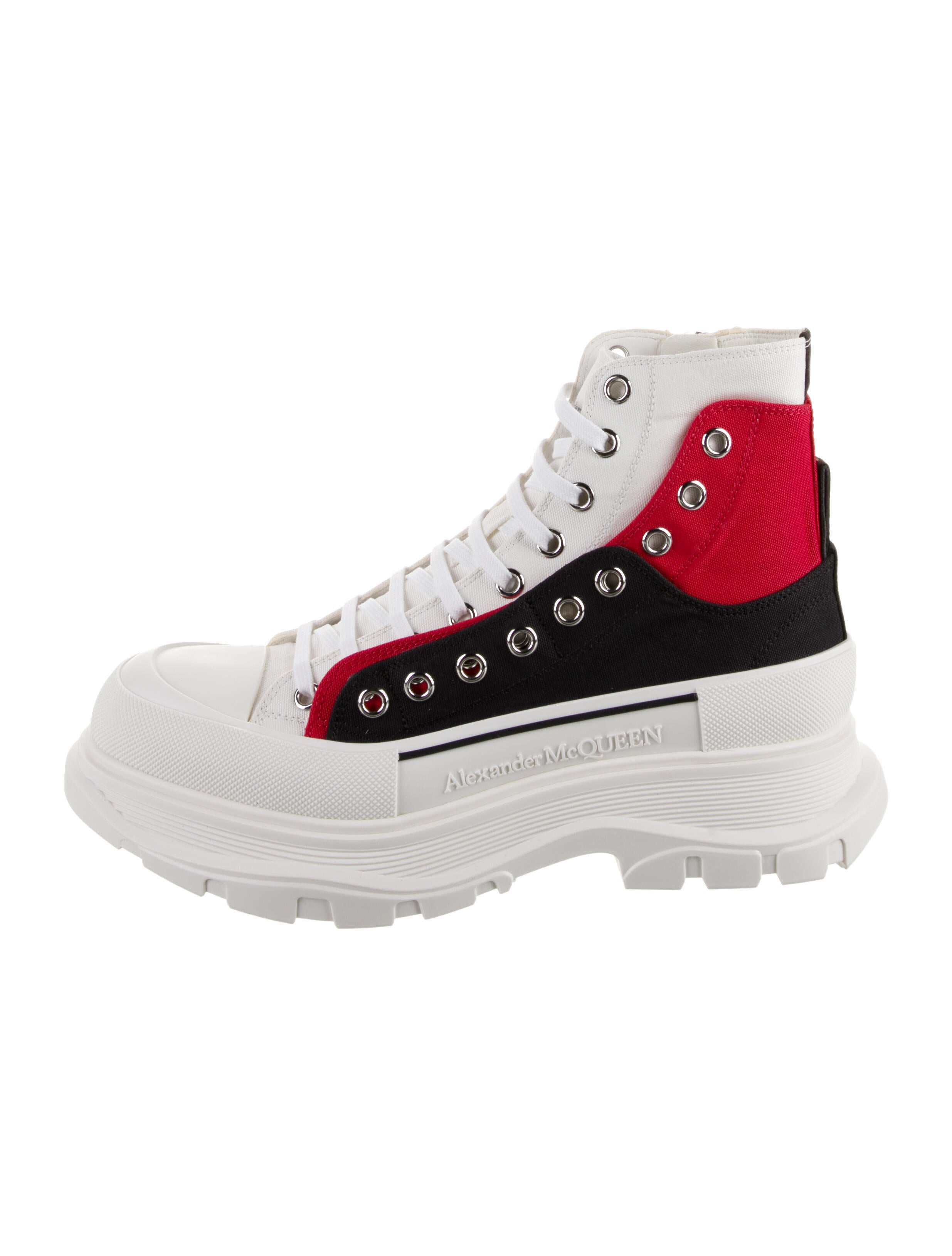 Alexander McQueen Canvas Colorblock Pattern Lace-Up Boots w/ Tags