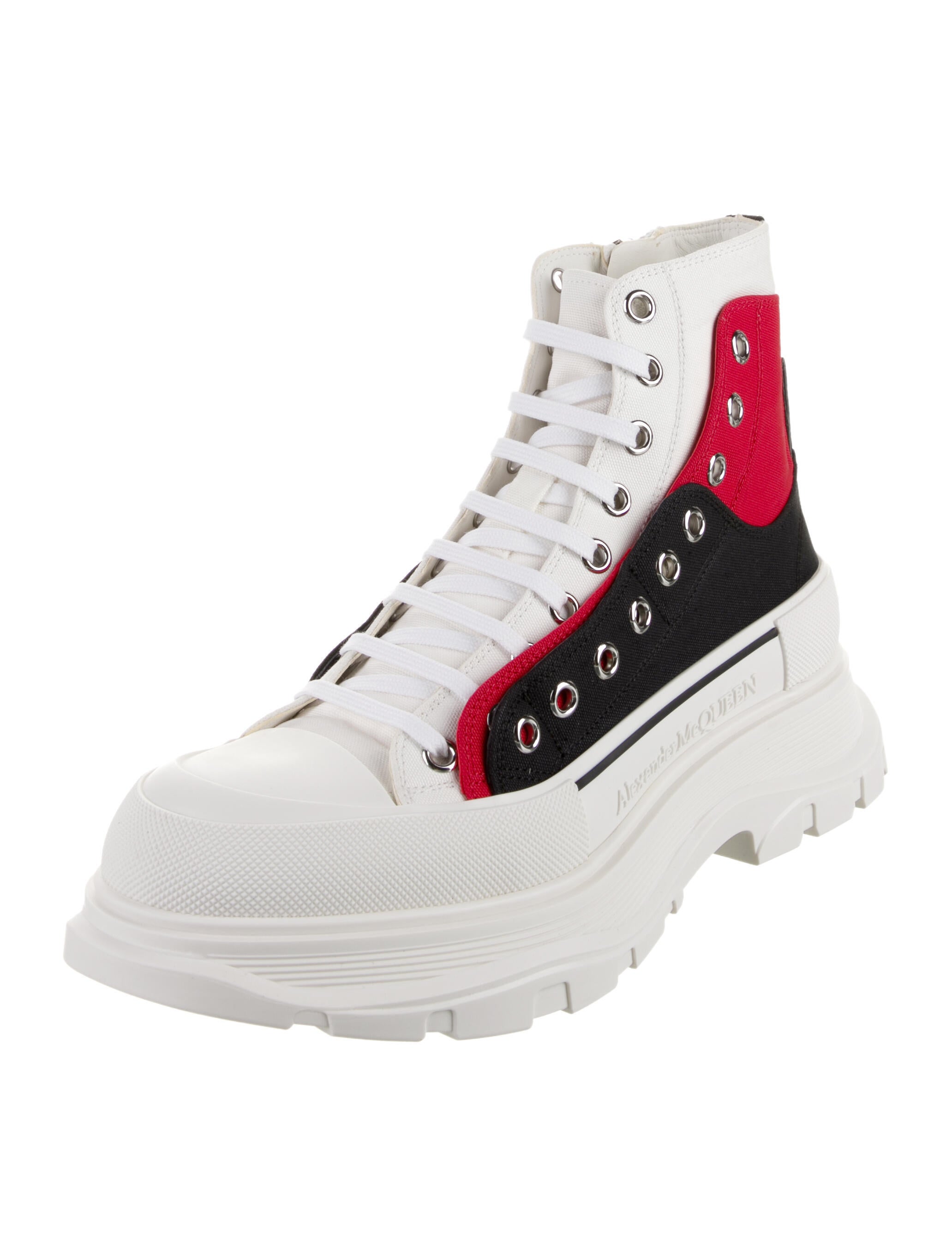 Alexander McQueen Canvas Colorblock Pattern Lace-Up Boots w/ Tags