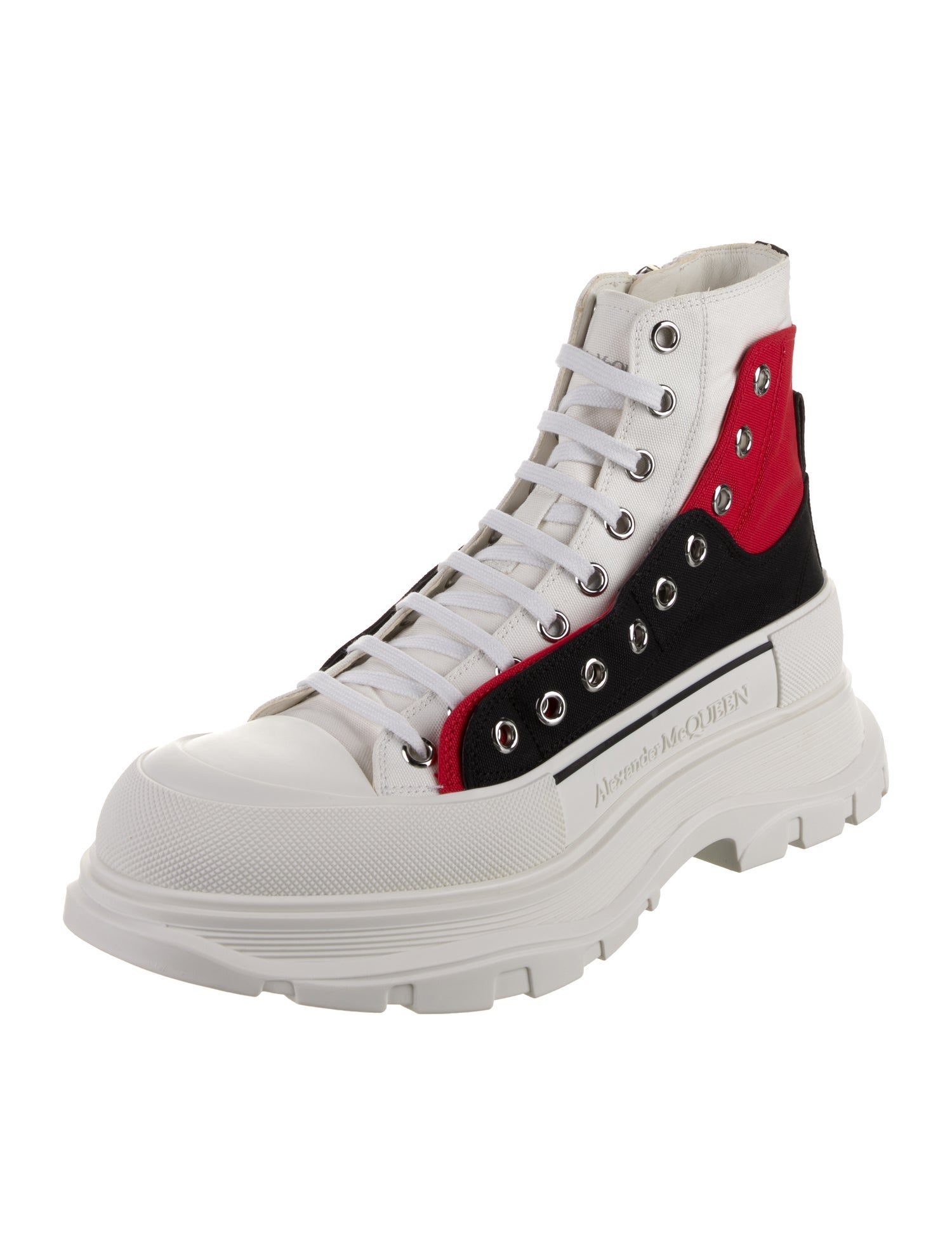 Alexander McQueen Canvas Colorblock Pattern Lace-Up Boots