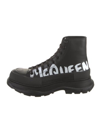 Alexander McQueen Leather Graphic Print Hiking Boots