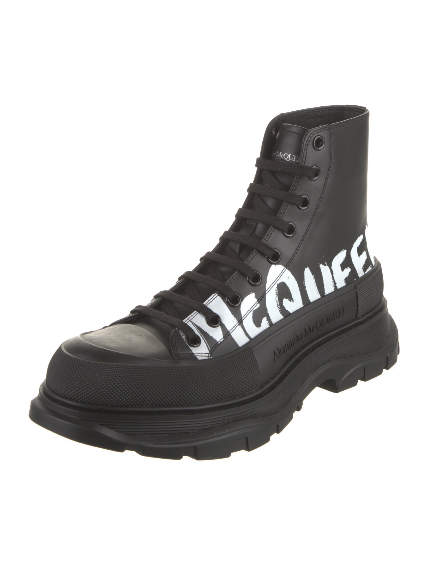 Alexander McQueen Leather Graphic Print Hiking Boots