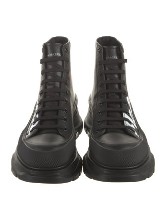 Alexander McQueen Leather Graphic Print Hiking Boots