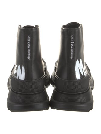 Alexander McQueen Leather Graphic Print Hiking Boots