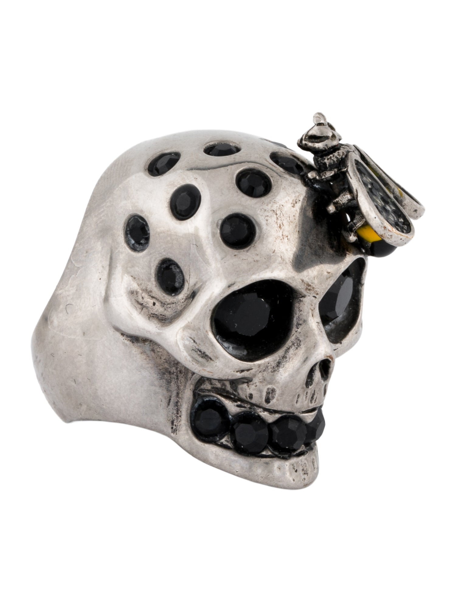 Alexander McQueen Crystal & Enamel Bee Skull Cocktail Ring