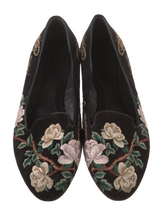 Alexander McQueen Velvet Floral Print Flats