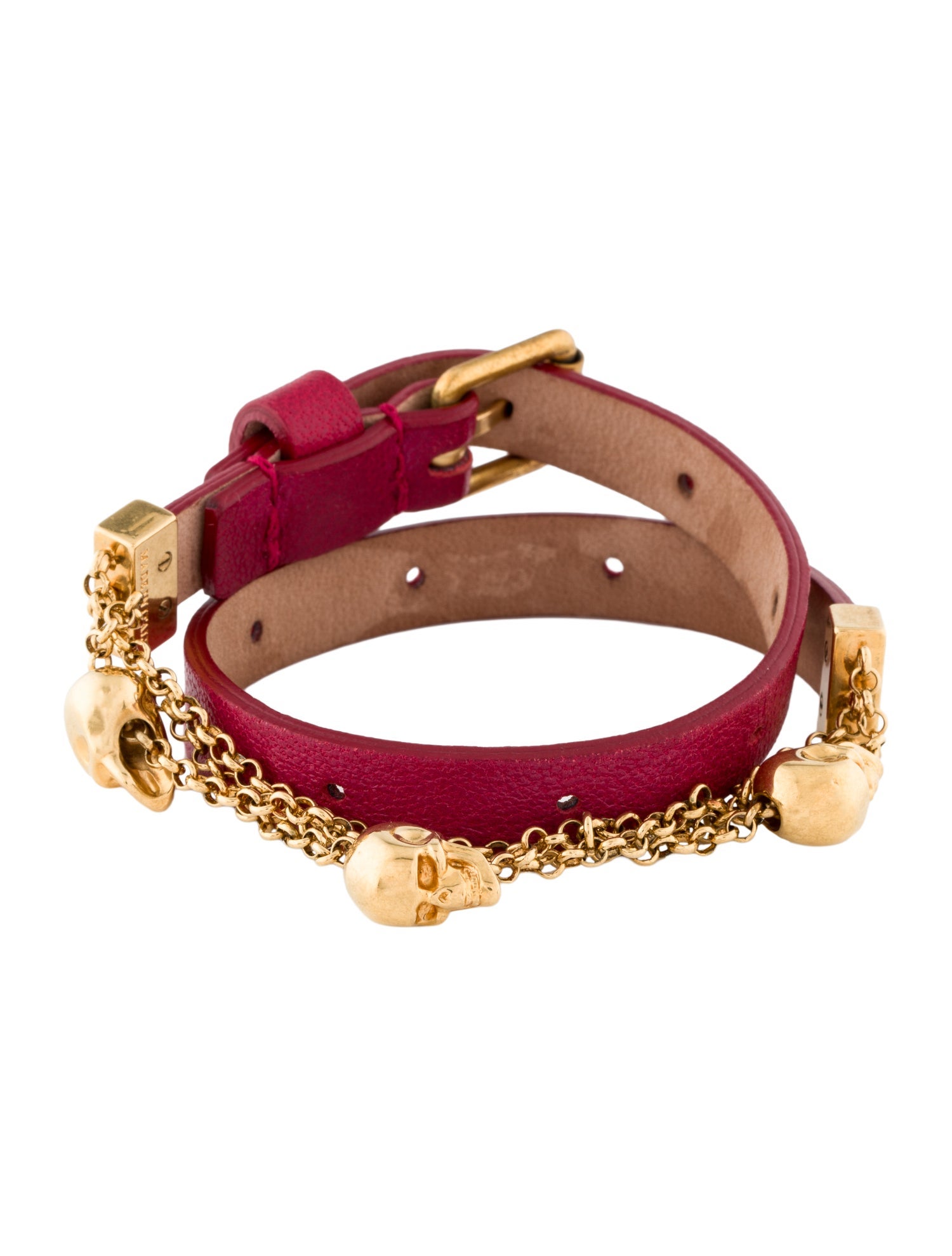Alexander McQueen Leather Skull Chain Double Wrap Bracelet