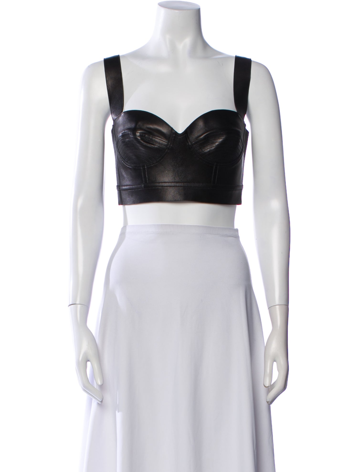 Alexander McQueen Leather Square Neckline Crop Top