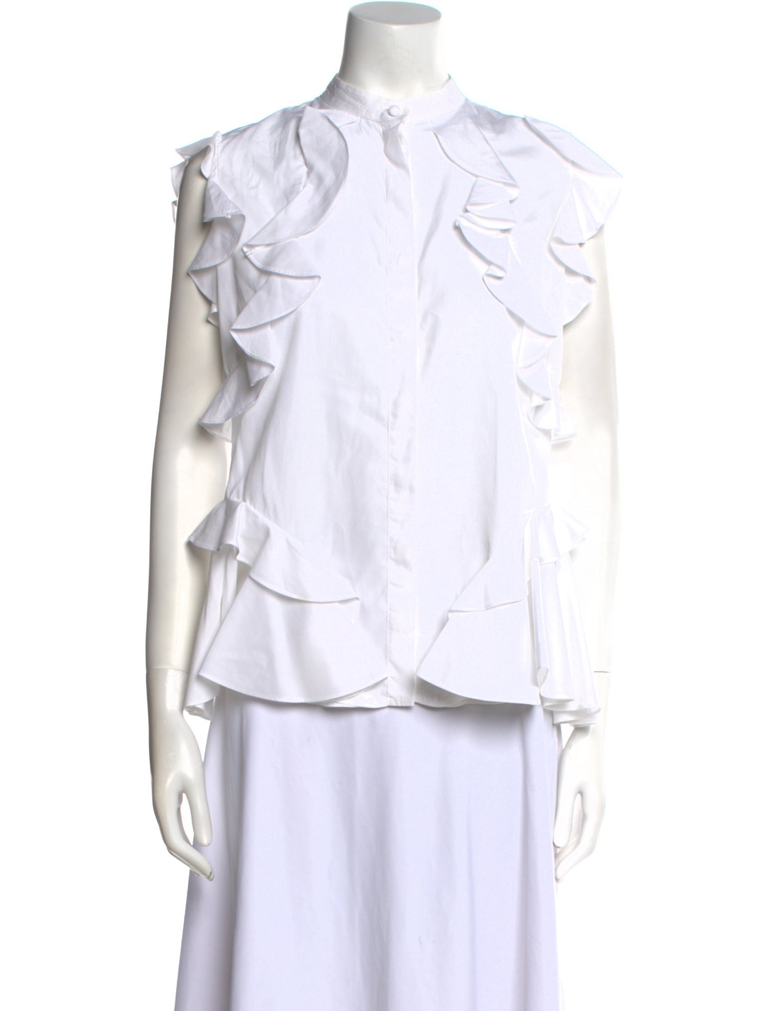 Alexander McQueen Mock Neck Short Sleeve Button-Up Top