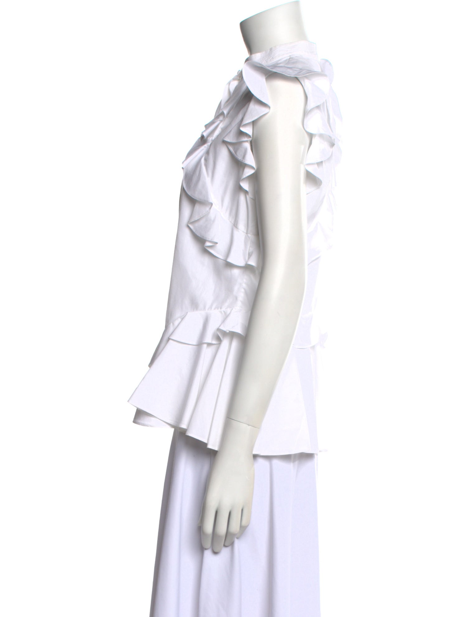 Alexander McQueen Mock Neck Short Sleeve Button-Up Top