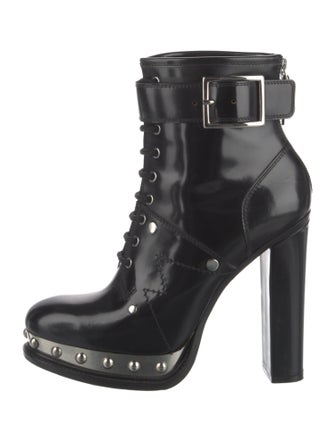 Alexander McQueen Leather Studded Accents Lace-Up Boots